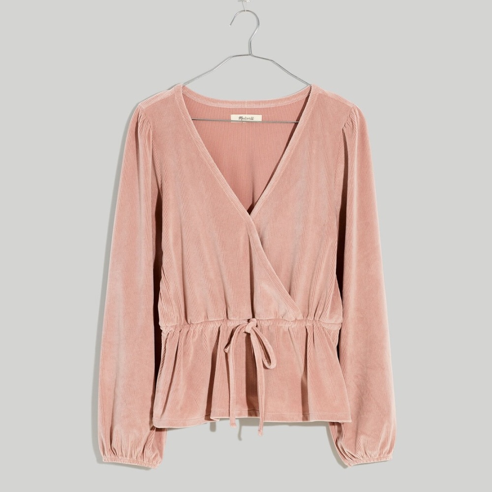 Madewell velvet Corduroy Tie-Front Faux-Wrap Top Small